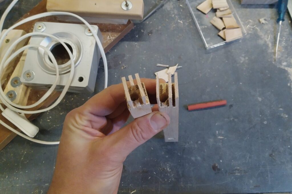 Eoncrafts bedside lamps finger joint with hole for cable routing