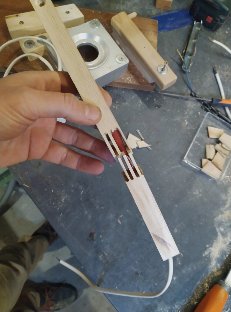 Eoncrafts bedside lamp power cord leg trial run glue up 1