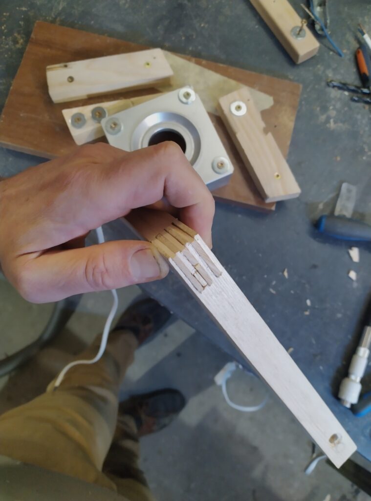 Eoncrafts bedside lamp power cord leg trial run glue up 2