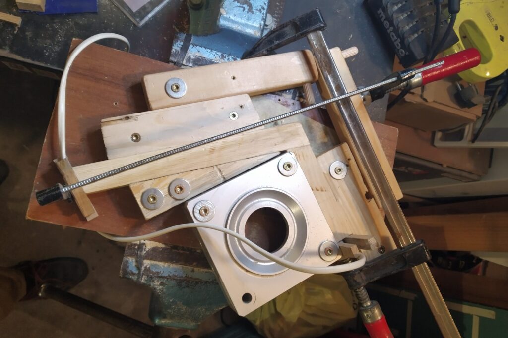 Eoncrafts bedside lamp clamping down power cord leg glue up