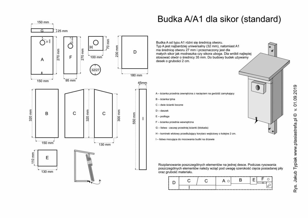 Eoncrafts: Cut plan for a bird house type A/A1 from Ptasie Strefa